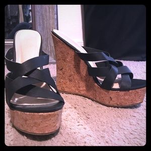 Black Wedge Strappy Sandal Heels